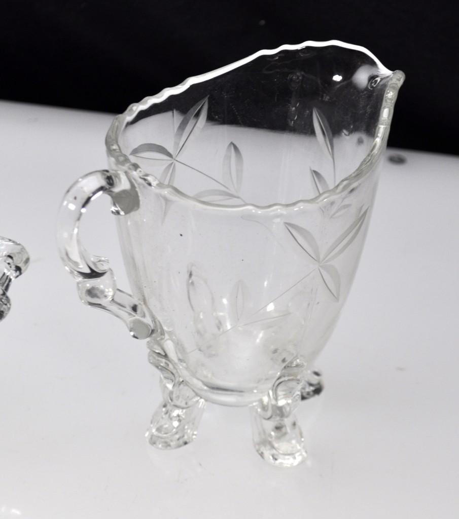 Lot 3pc New Martinsville Viking Etched Leaf Creamer Sugar Split Bowl Glass #42 - Image 6