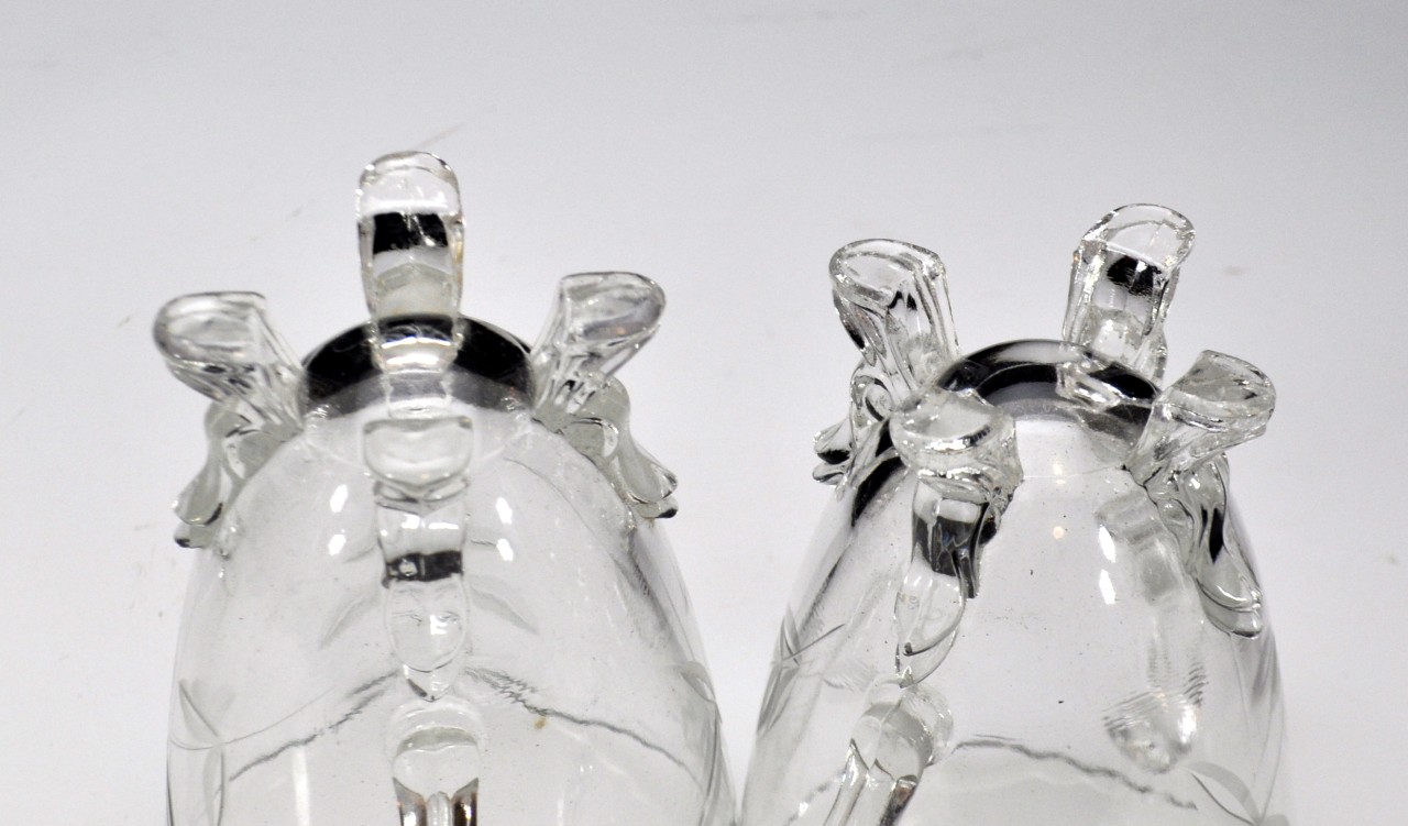 Lot 3pc New Martinsville Viking Etched Leaf Creamer Sugar Split Bowl Glass #42 - Image 8