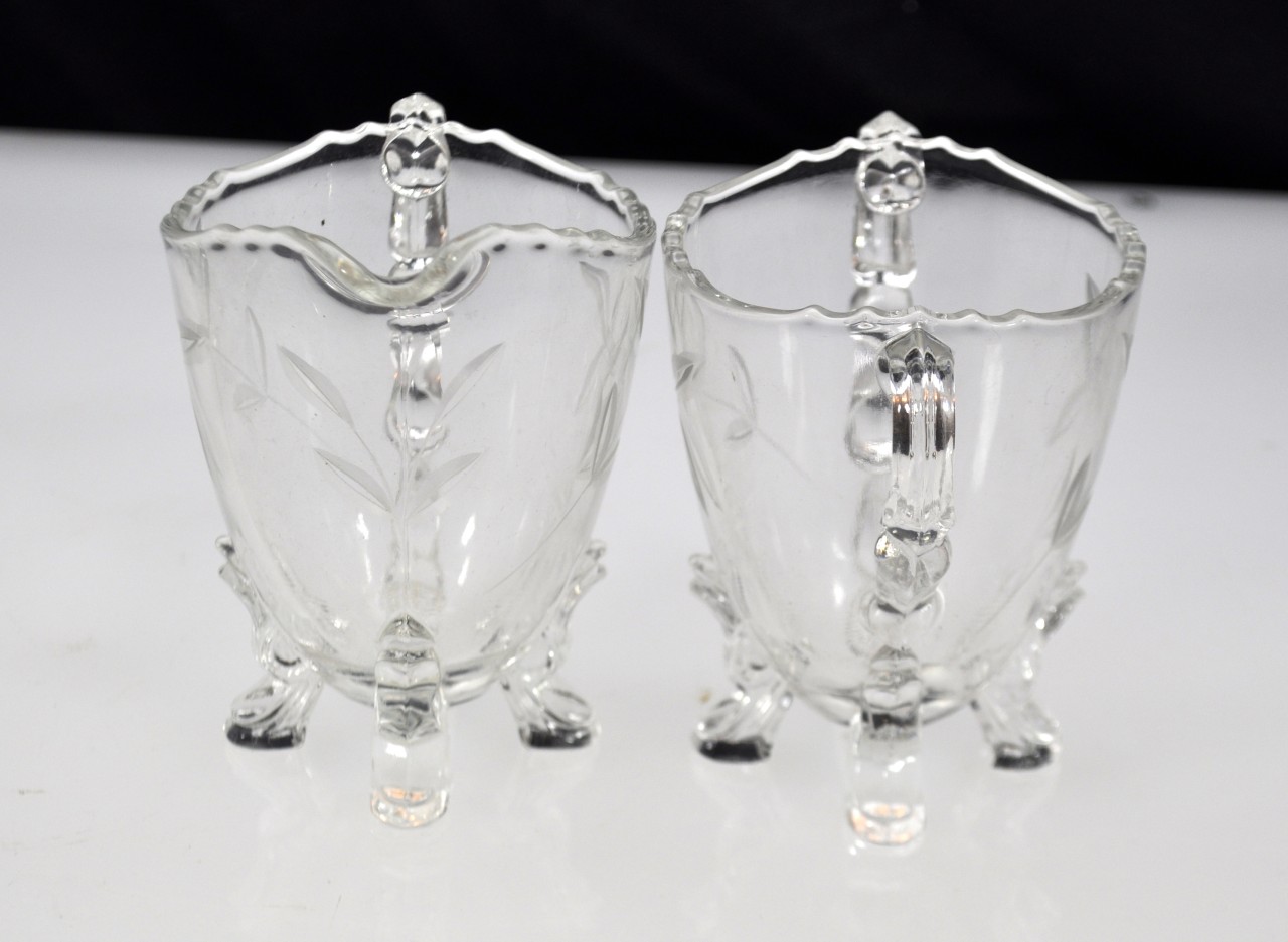 Lot 3pc New Martinsville Viking Etched Leaf Creamer Sugar Split Bowl Glass #42 - Image 9