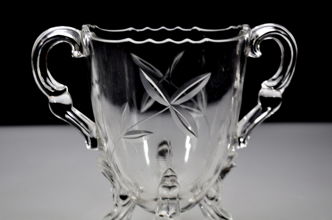 Lot 3pc New Martinsville Viking Etched Leaf Creamer Sugar Split Bowl Glass #42 - Image 10