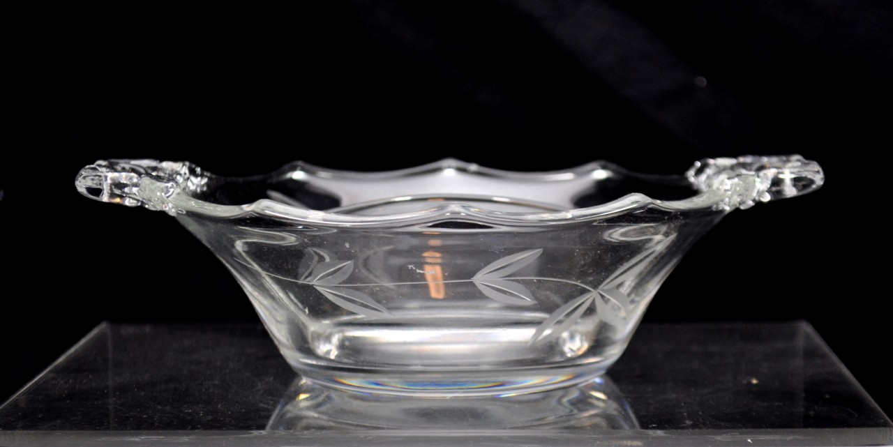 Lot 3pc New Martinsville Viking Etched Leaf Creamer Sugar Split Bowl Glass #42 - Image 11