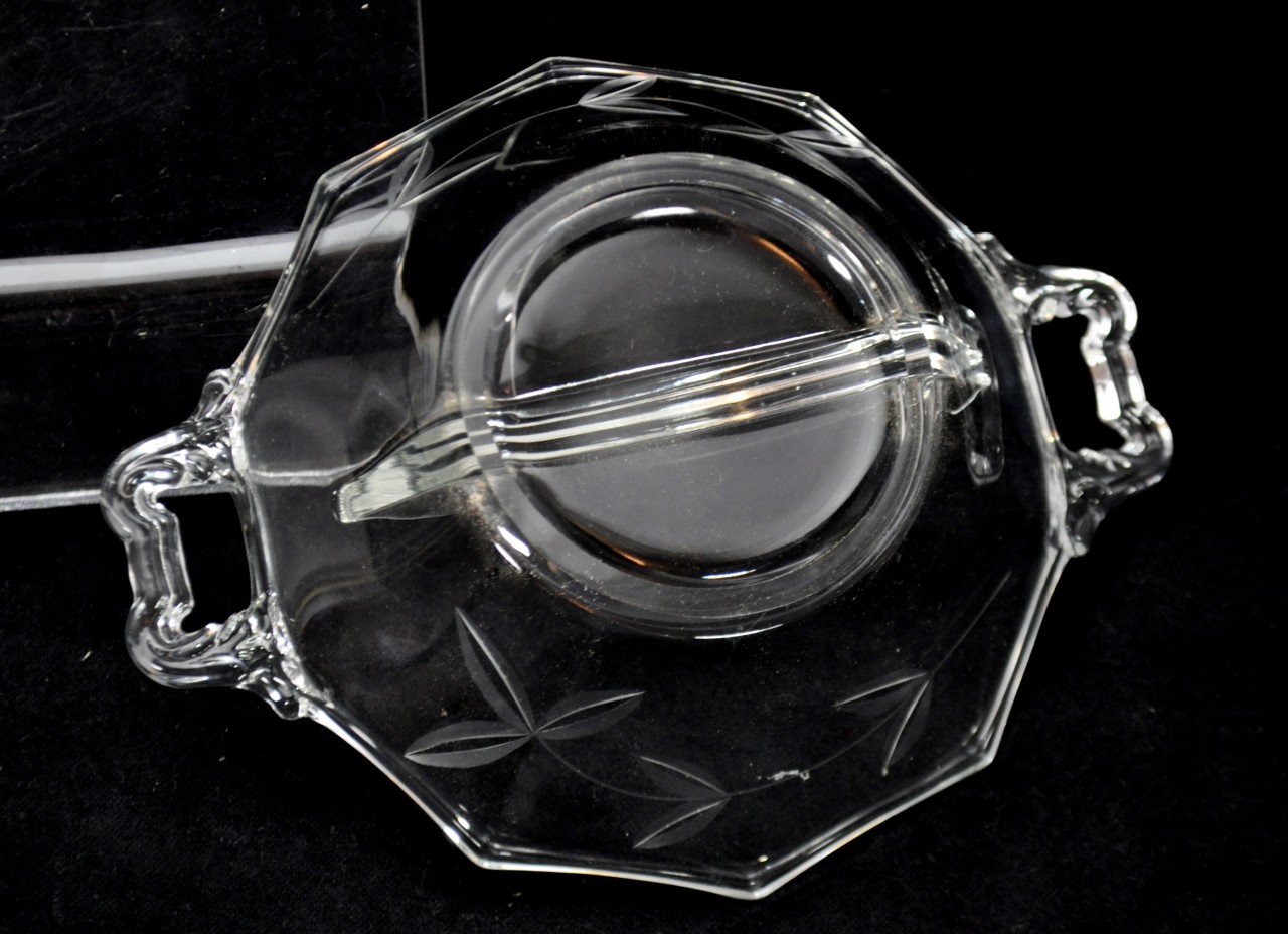 Lot 3pc New Martinsville Viking Etched Leaf Creamer Sugar Split Bowl Glass #42 - Image 4