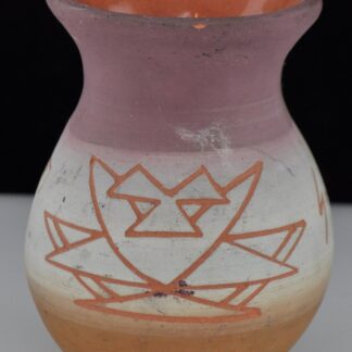 Vintage 1980 Handmade Aztec Motif Studio Art Pottery Clay Bud Vase SIgned Three-Tone