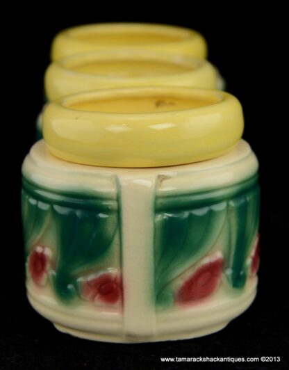 American Bisque Art Pottery Triple Mini Yellow Flower Pot Planter Unique Vintage - Image 11
