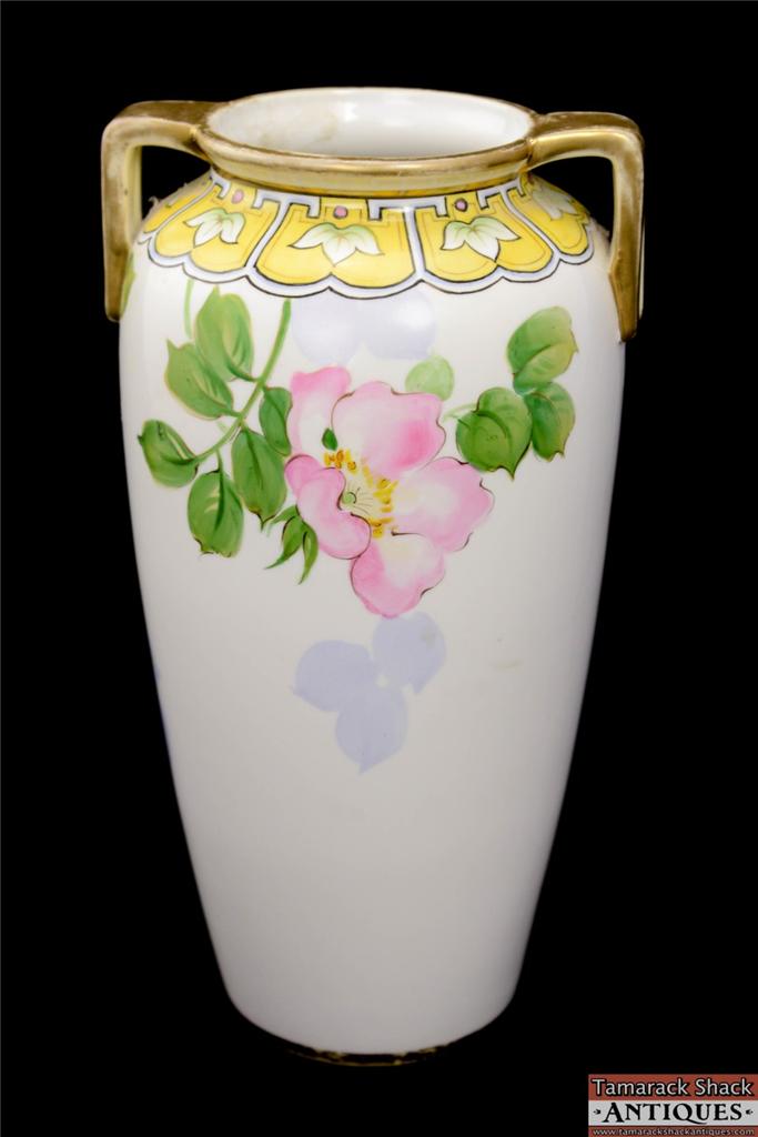 Free Shipping Antique Nippon Morimura Hand Painted Floral Vase 1911-1921 4 1/2 Tall by 3 Wide