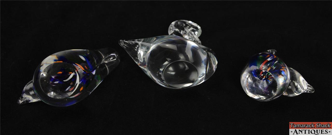 Lot of 3 Bird Art Glass Paperweights Clear Swan Two Burst of Color Blue Purple - Image 6