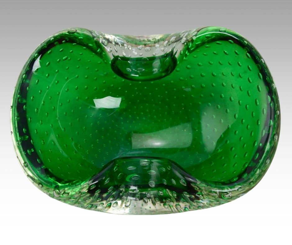 Vintage Italian Bright Green Controlled Bubble Art Glass Candy/Key Dish Marked Base - Image 2