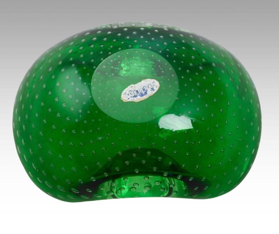 Vintage Italian Bright Green Controlled Bubble Art Glass Candy/Key Dish Marked Base - Image 5