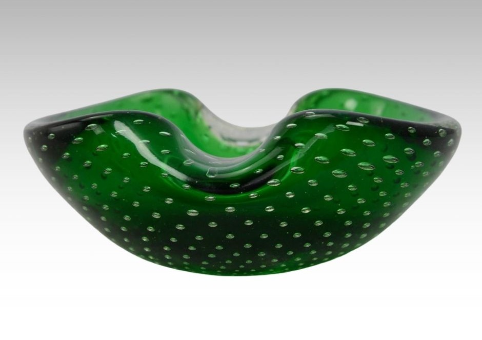 Vintage Italian Bright Green Controlled Bubble Art Glass Candy/Key Dish Marked Base - Image 4
