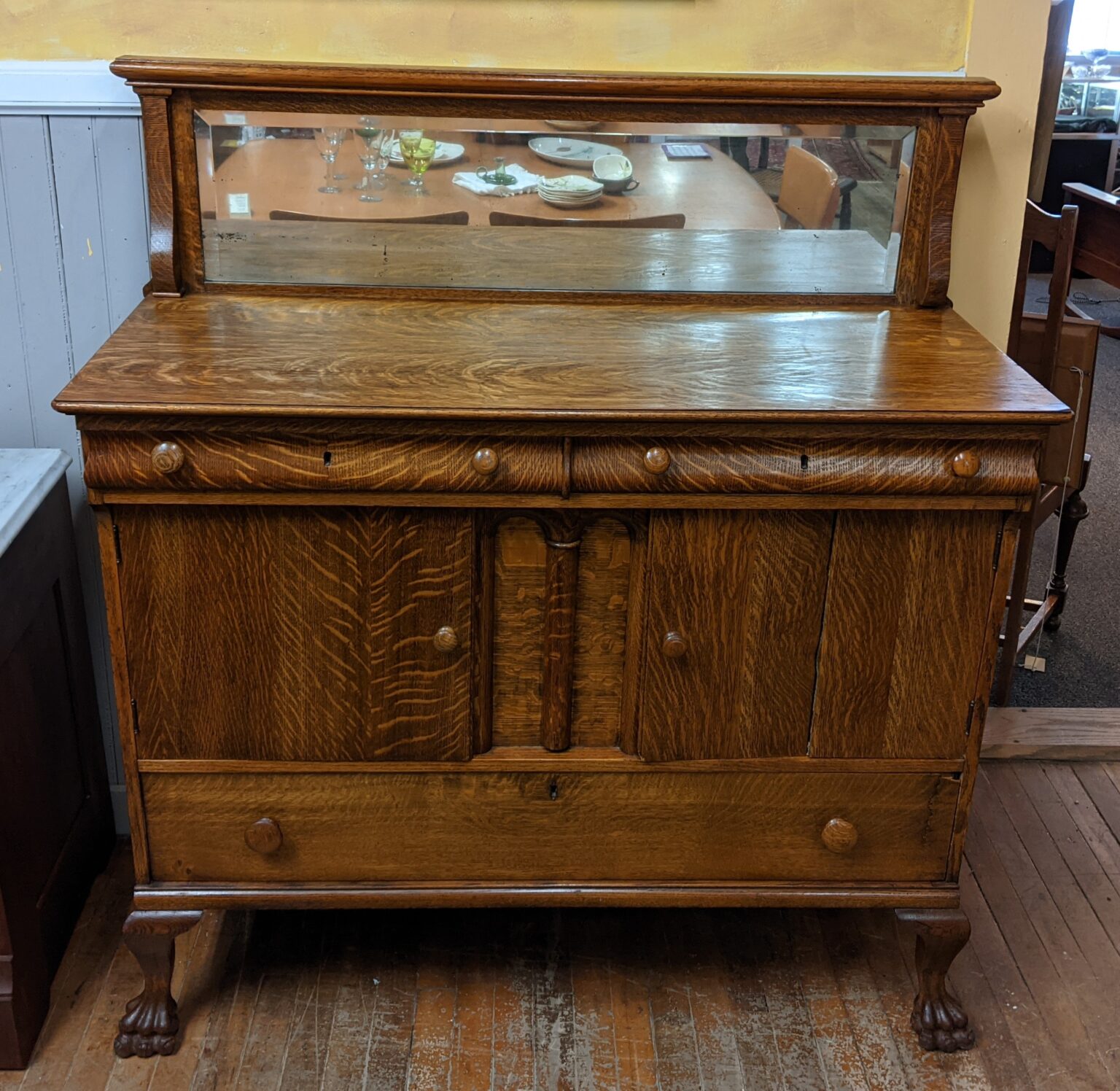 Oak Buffet Sideboard with Mirror | Lion Claw Feet | Tiger Grain ...