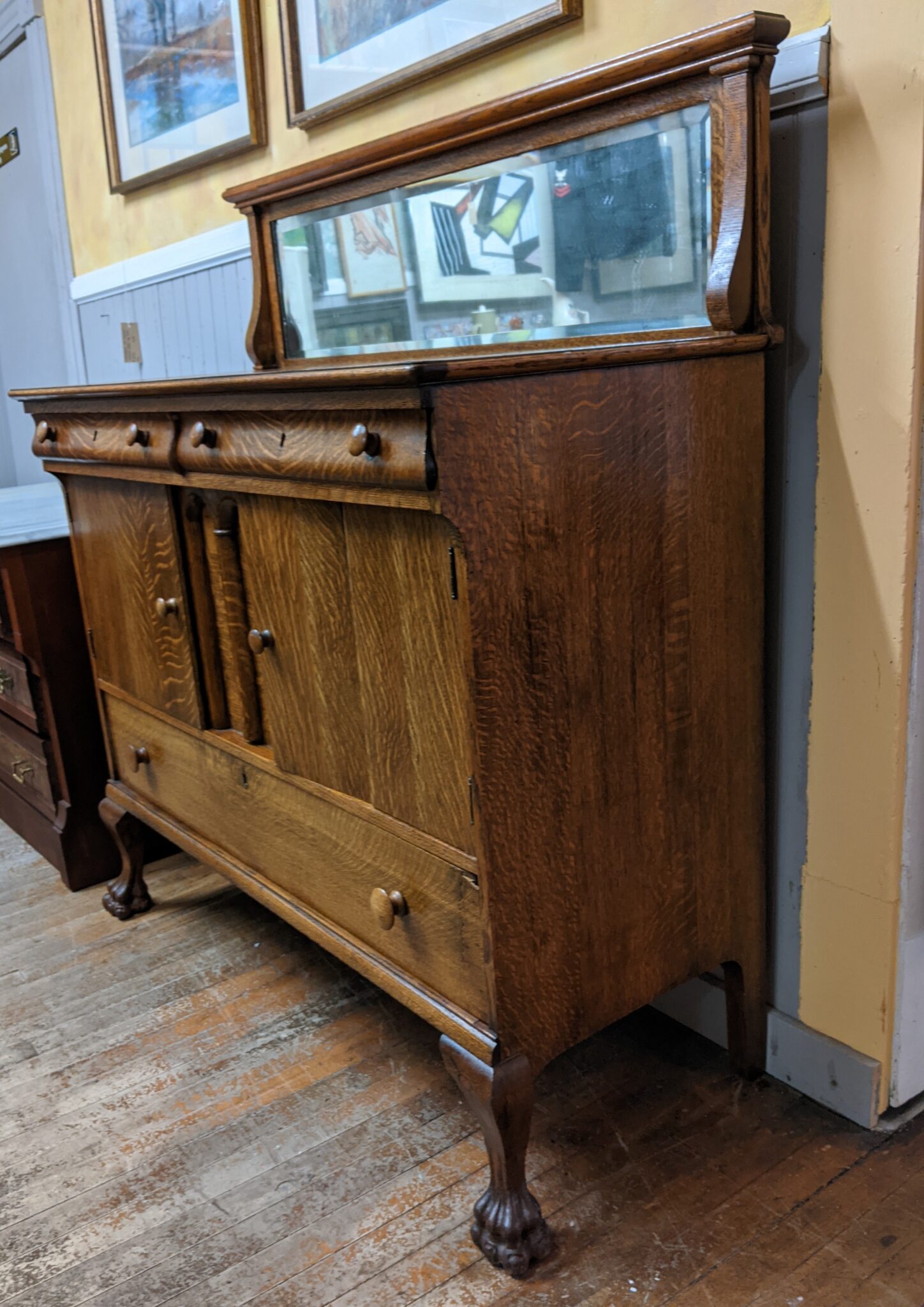 Oak Buffet Sideboard with Mirror | Lion Claw Feet | Tiger Grain ...