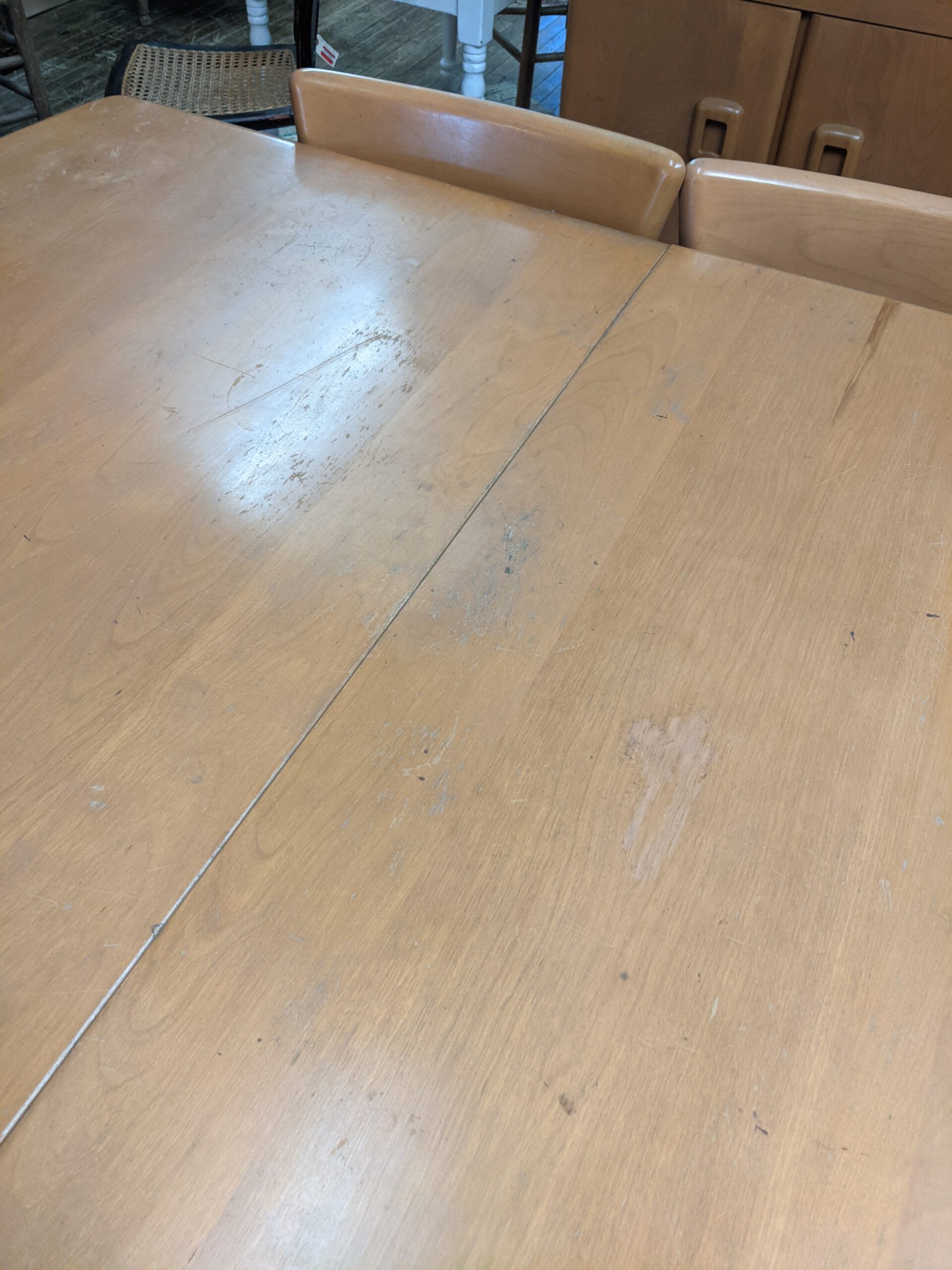 Heywood Wakefield Mid-Century Modern Dining Set | Extention Table and 6 Chairs | Champagne | 20528 - Image 10