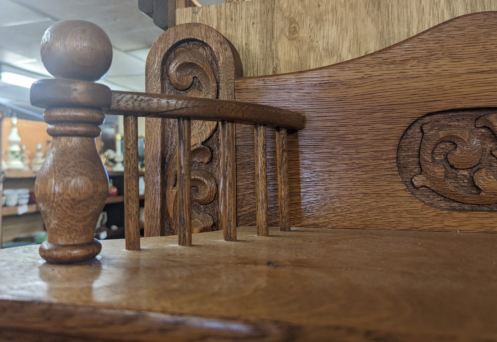 Antique Oak Buffet with Mirror Original Beveled Knapp Joint Key Hand Carved Victorian