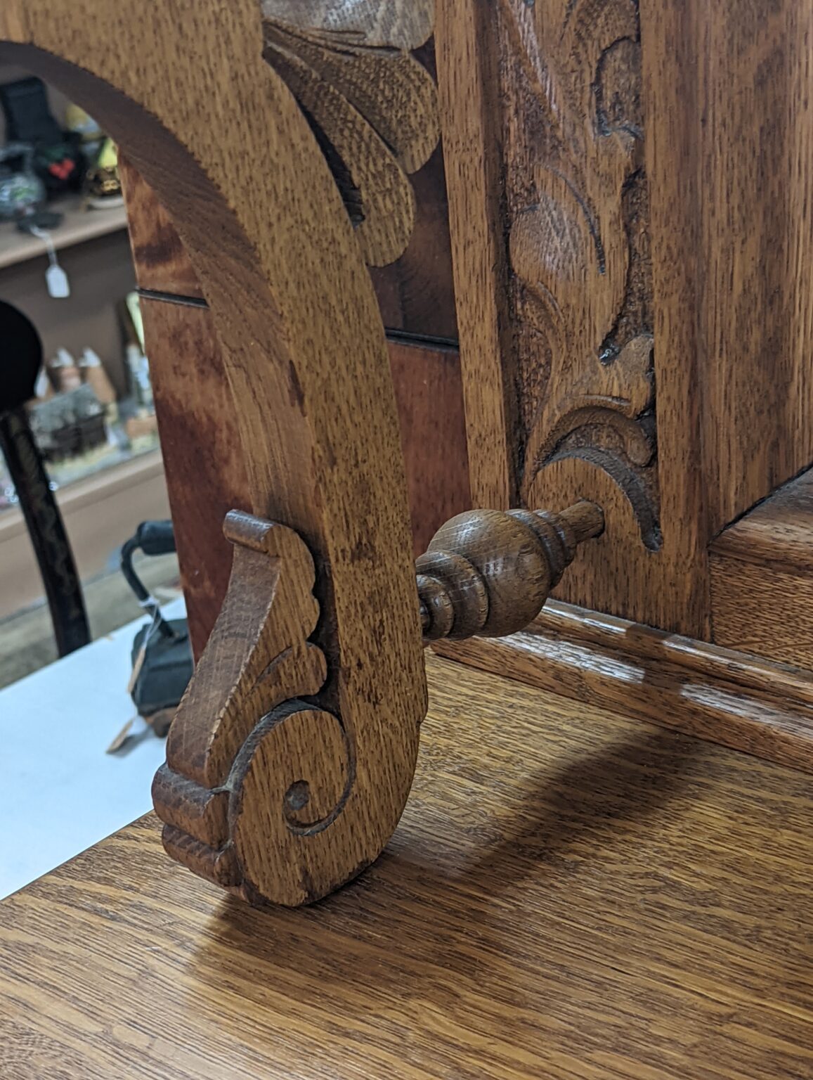 Antique Oak Buffet with Mirror Original Beveled Knapp Joint Key Hand Carved Victorian