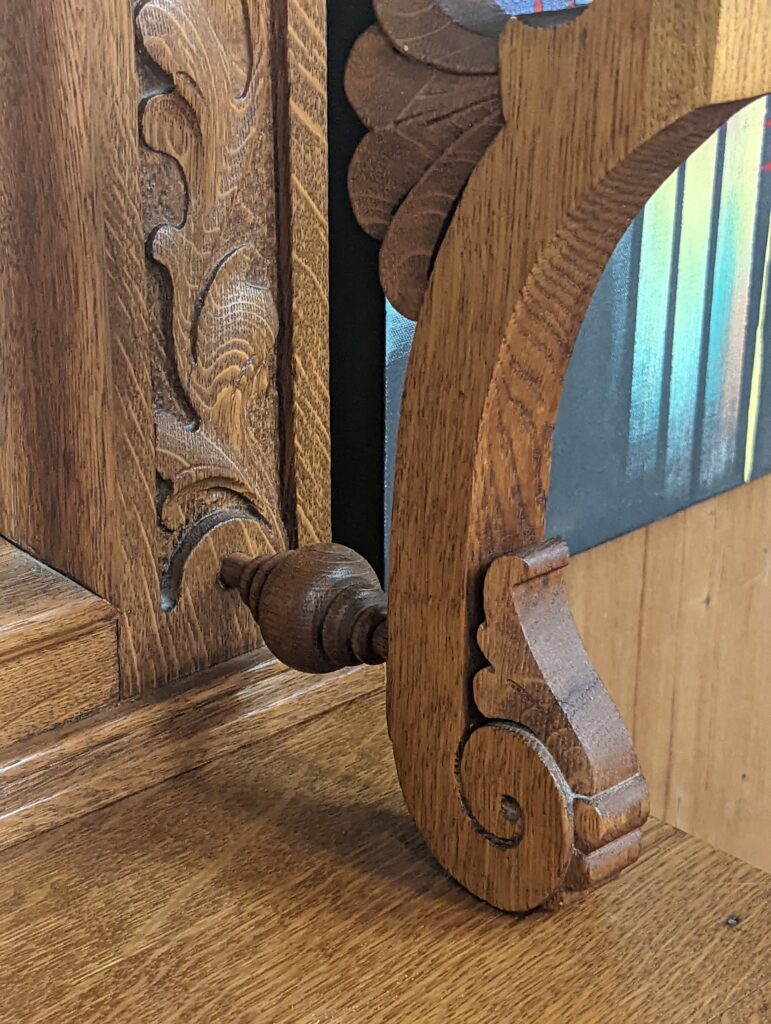 Antique Oak Buffet with Mirror Original Beveled Knapp Joint Key Hand Carved Victorian