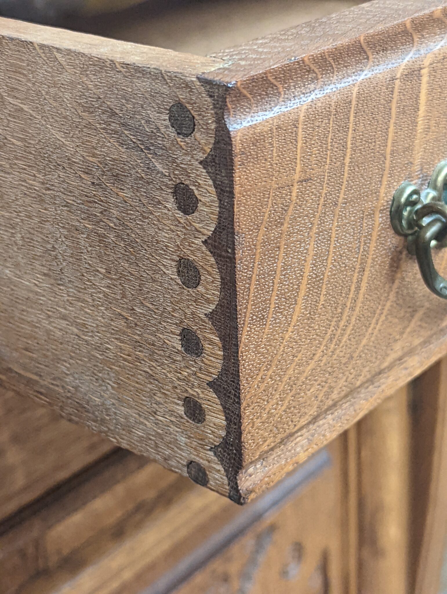 Antique Oak Buffet with Mirror Original Beveled Knapp Joint Key Hand Carved Victorian