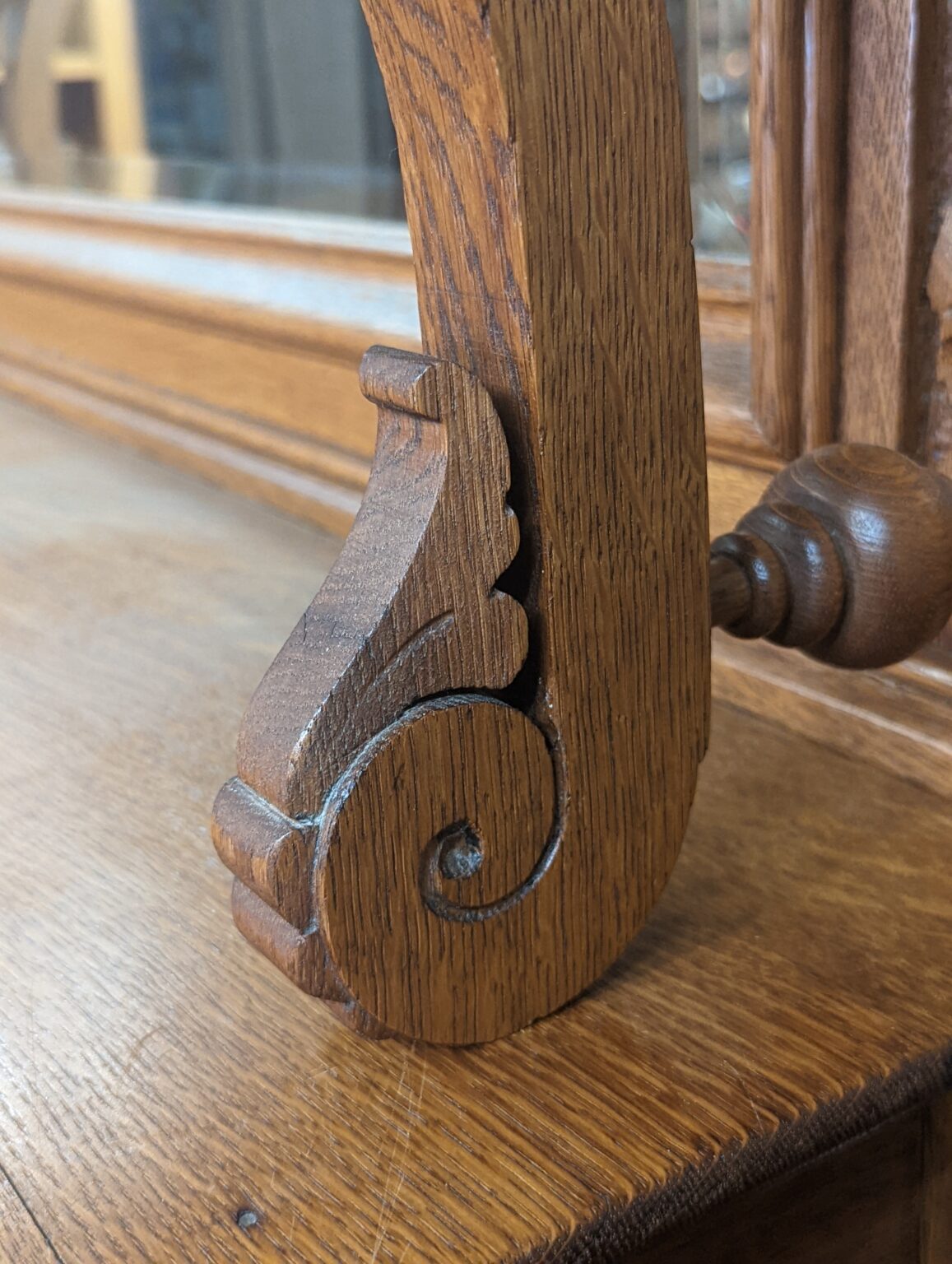 Antique Oak Buffet with Mirror Original Beveled Knapp Joint Key Hand Carved Victorian