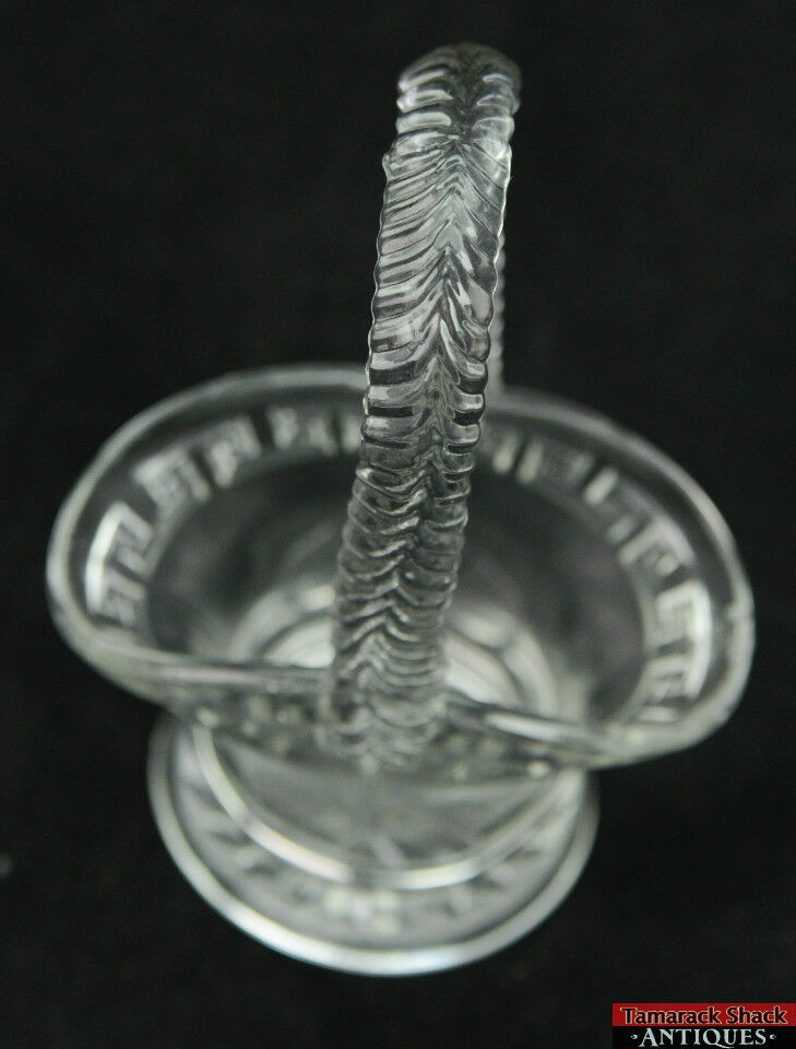Antique EAPG Greek Key Mini Clear Crystal Glass Applied Handle Brides Basket - Image 4