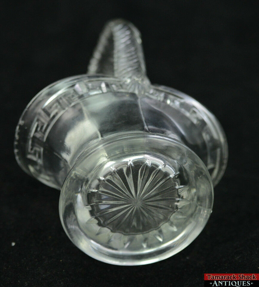 Antique EAPG Greek Key Mini Clear Crystal Glass Applied Handle Brides Basket - Image 6