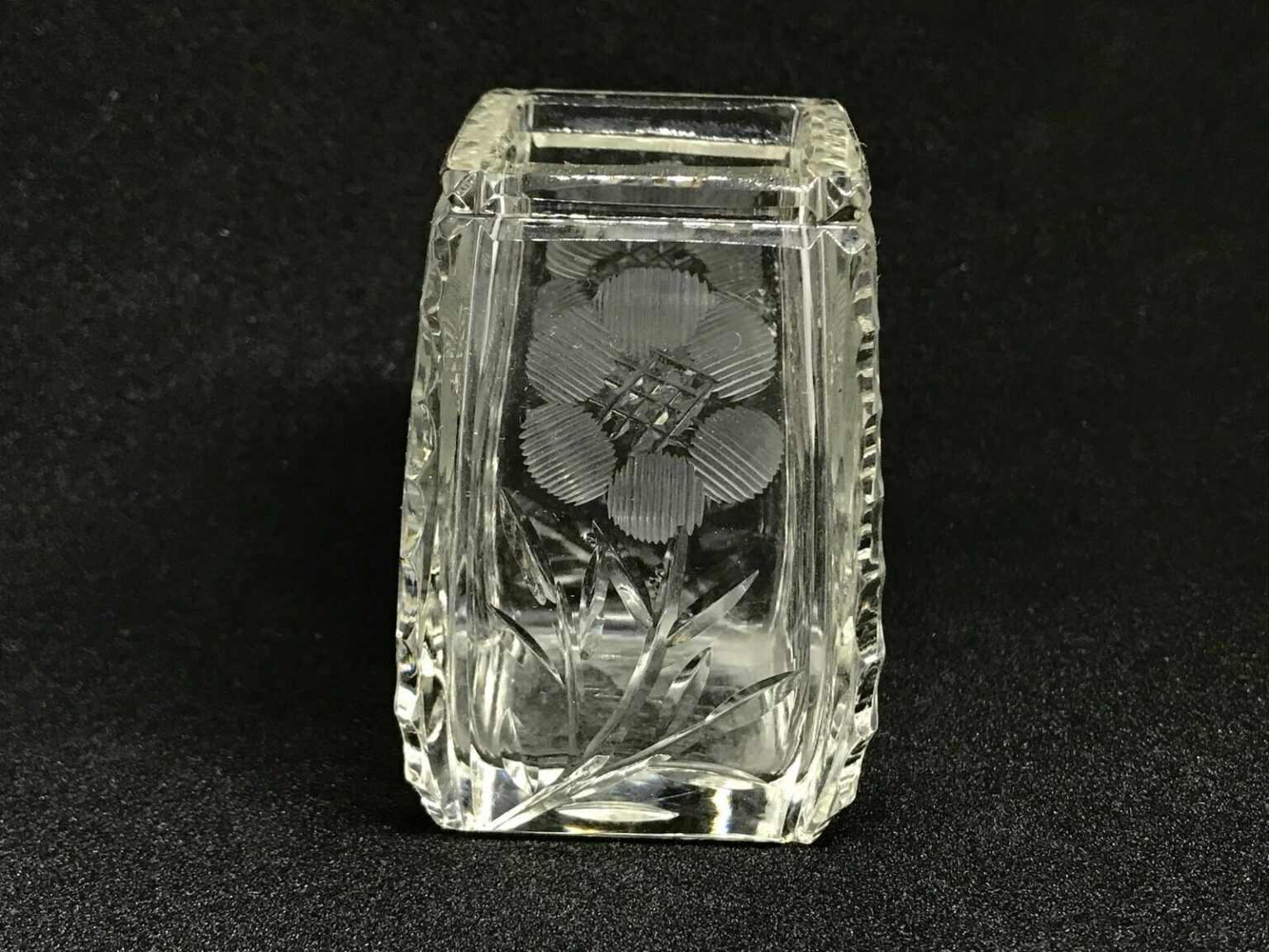 Beautiful Antique Cut Glass Floral Motif Toothpick Holder ref 22532 Tamarack Shack Antiques