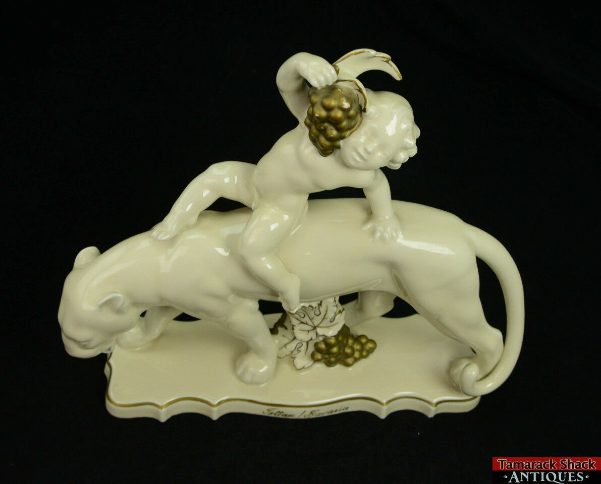 Large Vtg Bavaria NP Neu Porzellan Tettau Putti Sitting Panther Grapes Bunches - Image 8
