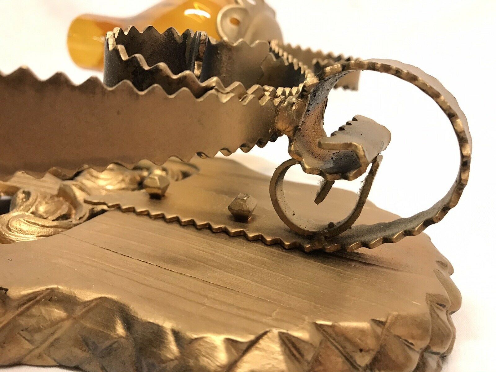 Spanish Double Arm Wall Candle Sconce | Vintage Wood & Metal, Amber Shade| 23684 - Image 6