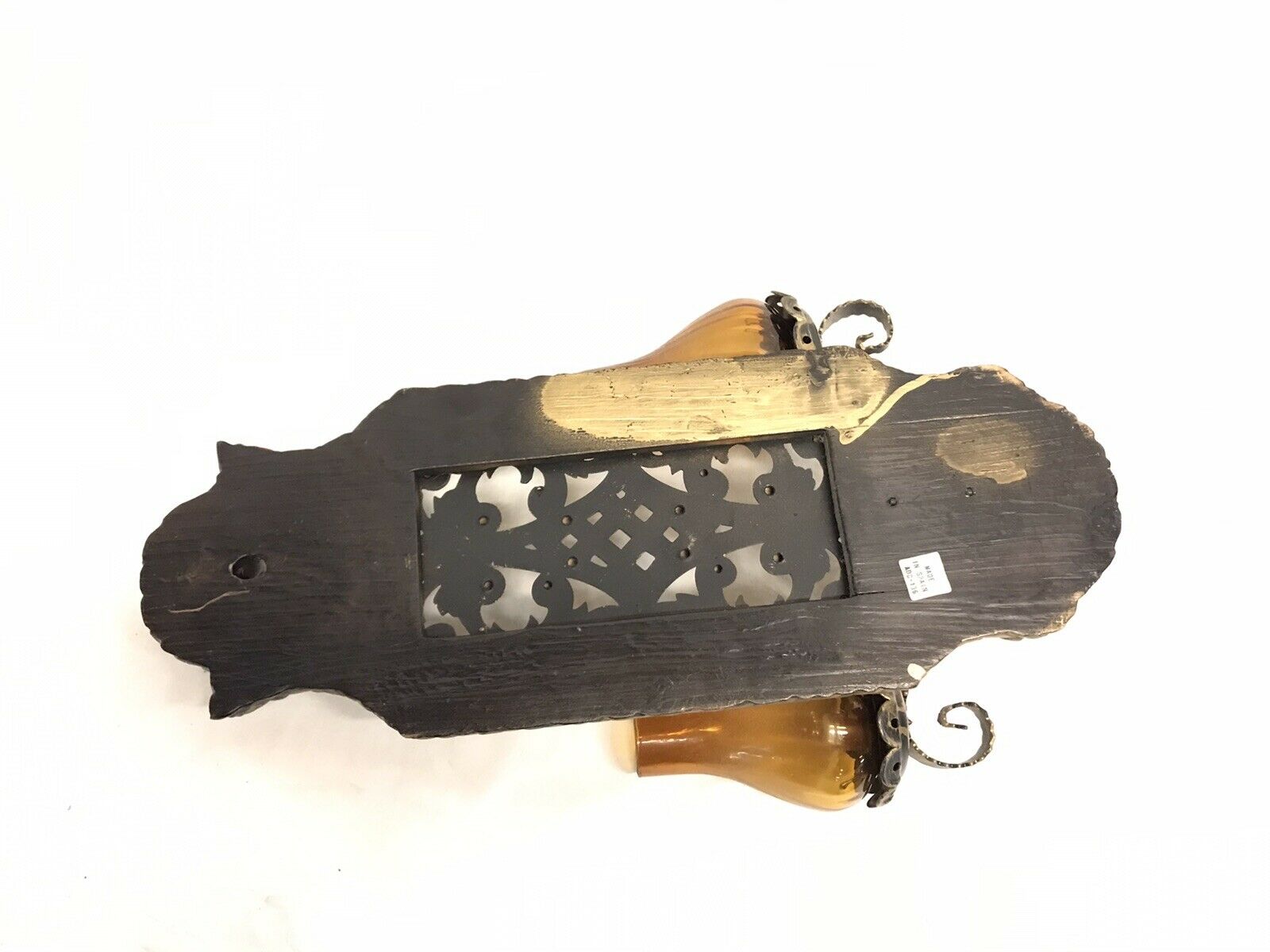 Spanish Double Arm Wall Candle Sconce | Vintage Wood & Metal, Amber Shade| 23684 - Image 7