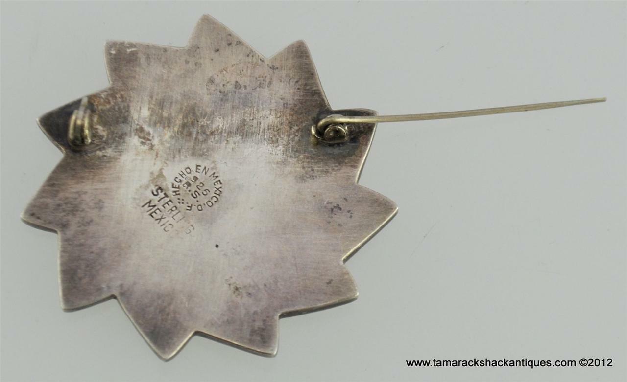 Vintage Sterling Silver Flower Brooch Marked RS Pin Wheel Mexico 