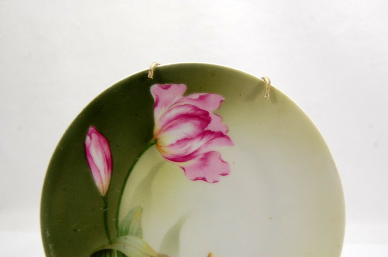 Vintage RS Germany Porcelain Pink Yellow Decorative Plate w/Hanger Flower - Image 3