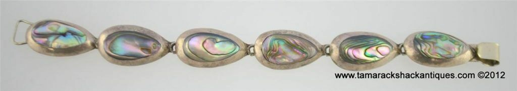Vintage Sterling Silver EHC Abalone 6 Round Stones Bracelet 6 3/4" Mexico 7779