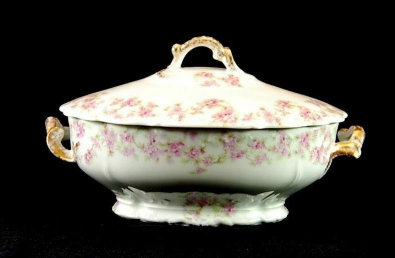 Antique Elite Bawo Dotter Limoges Oval Covered Vegetable Bowl Porcelain Gilded