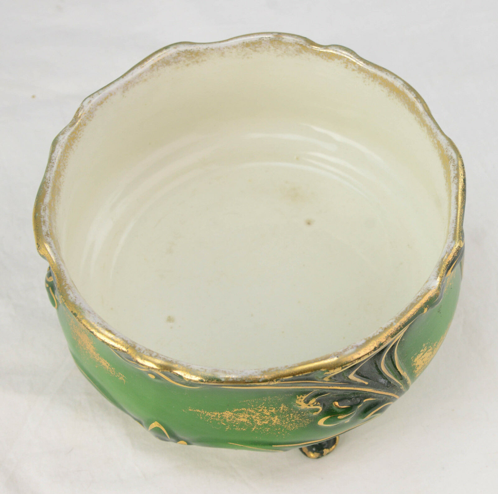 DF Haynes Balt Pottery MD 1881-1941 Faience Ferner Green with Gold Sponge L9Z - Image 4
