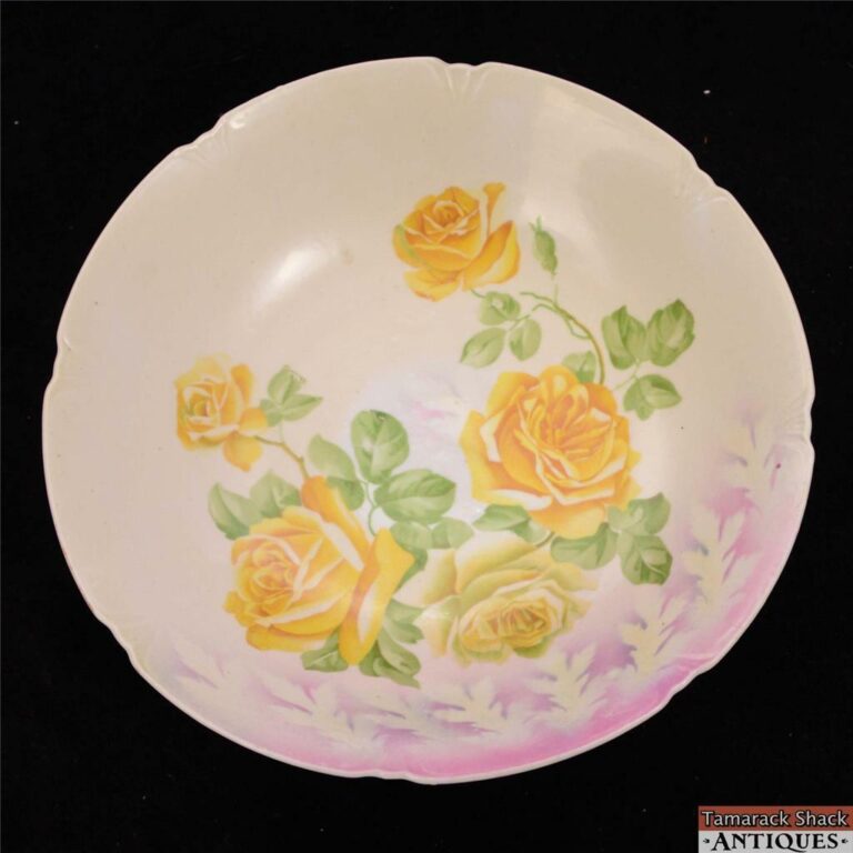 Leuchtenburg 10″ Center Serving Bowl Pink Lusterware Large Yellow Roses