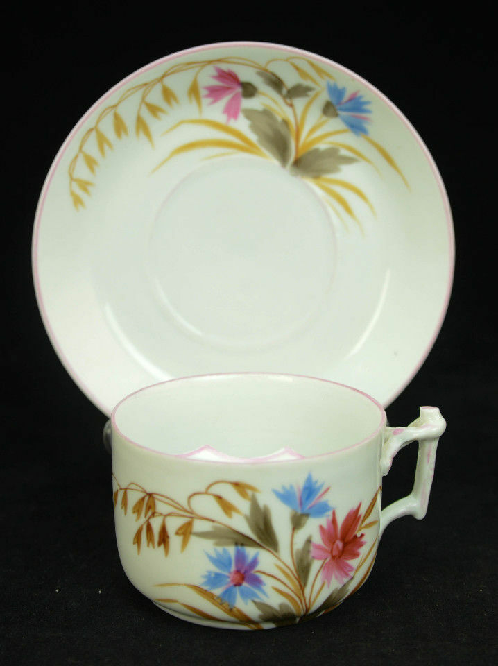 Rare Vintage Victorian Hand Painted BSM Marked c1800s Mustache Cup & Saucer L7Y