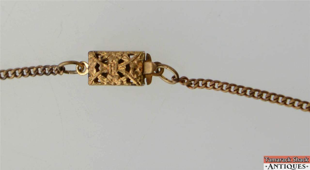 VTG Gold Toned Blue Clear Rhinestones Dangle Necklace 16 1/2" Filigree Clasp - Image 6