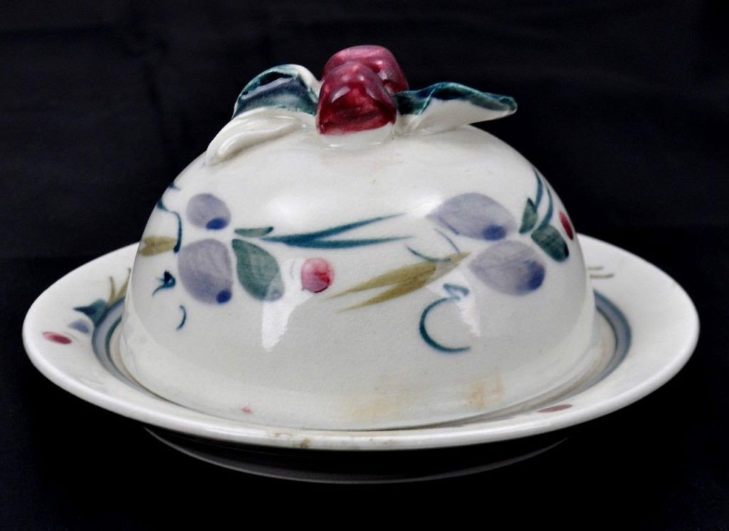 VTG Hand Painted Studio Art Pottery Cheese/Butter Dish