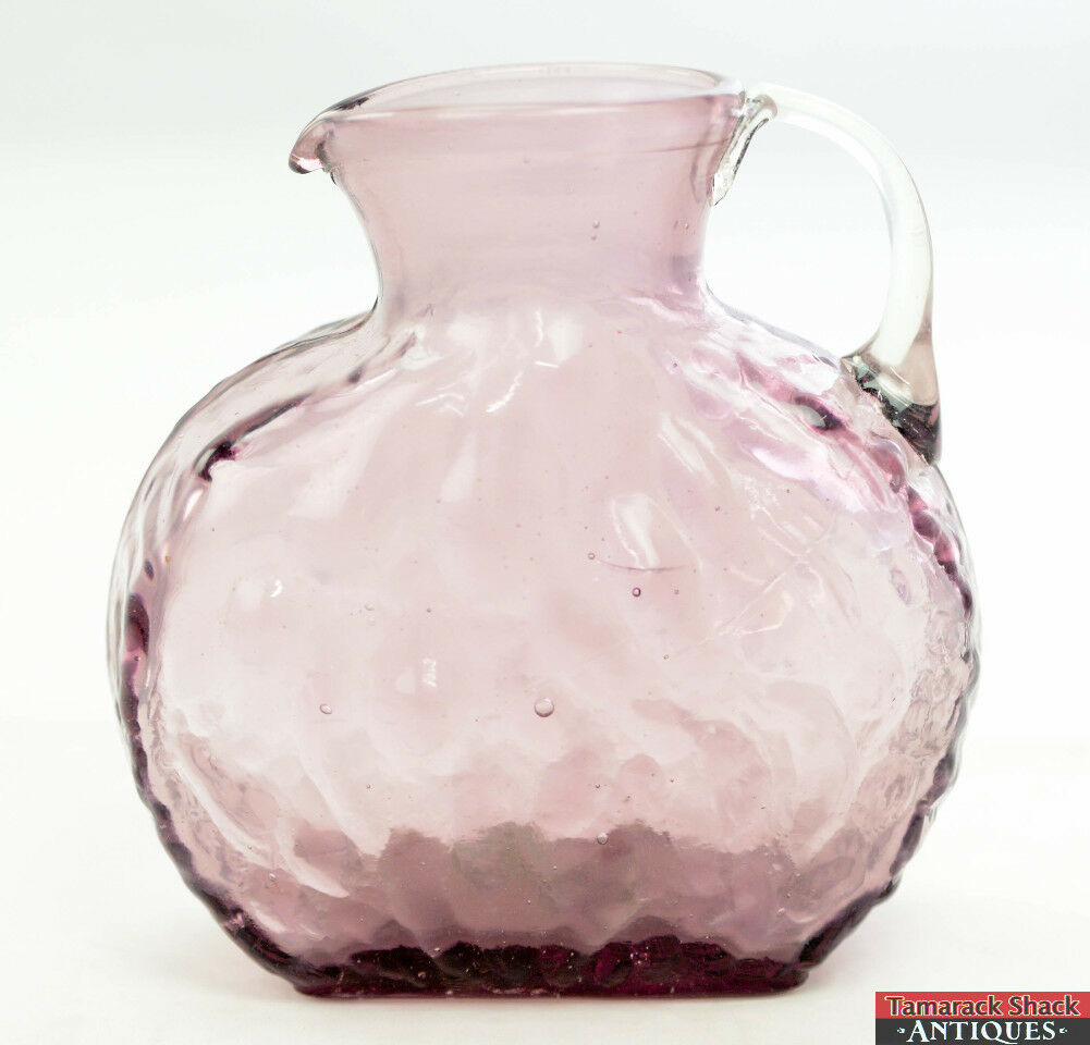 VTG Mini Amethyst Clear Hand Blown Art Glass Textured Pitcher 2 Small Glasses - Image 3