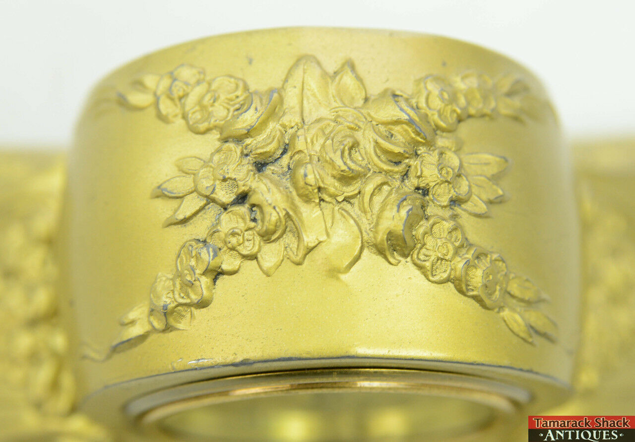 Victorian Raised Roses Metal Tambour Case Desk Clock USA Runs/Stops For Repair - Image 5