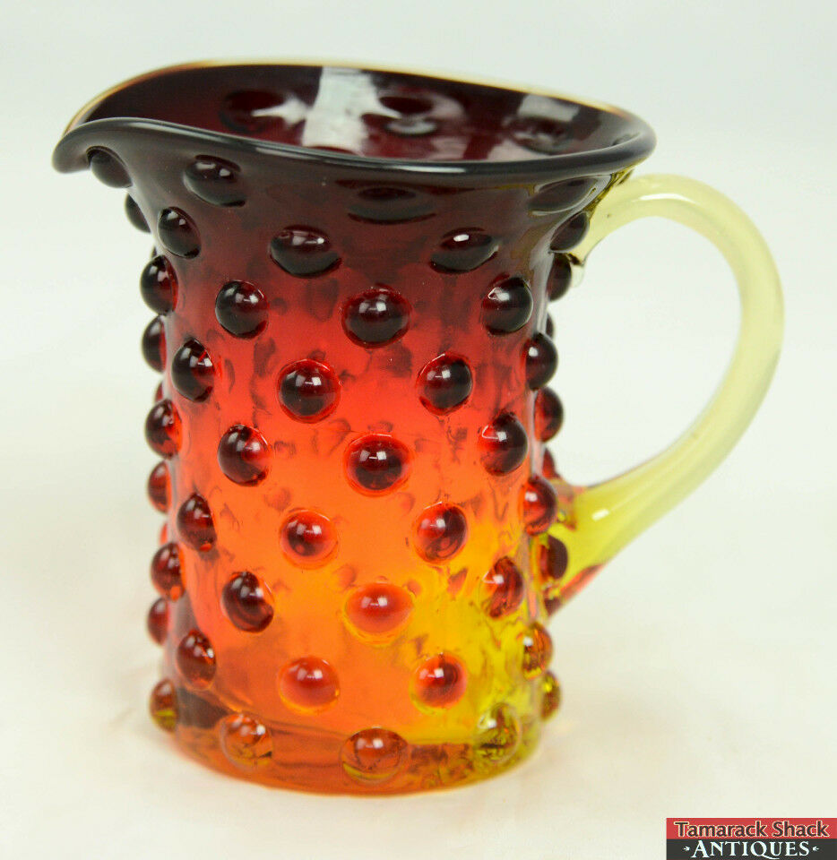 Vintage Amberina Red Orange Hobnail Glass Small 3 3/4" Creamer Syrup Pitcher - Image 3