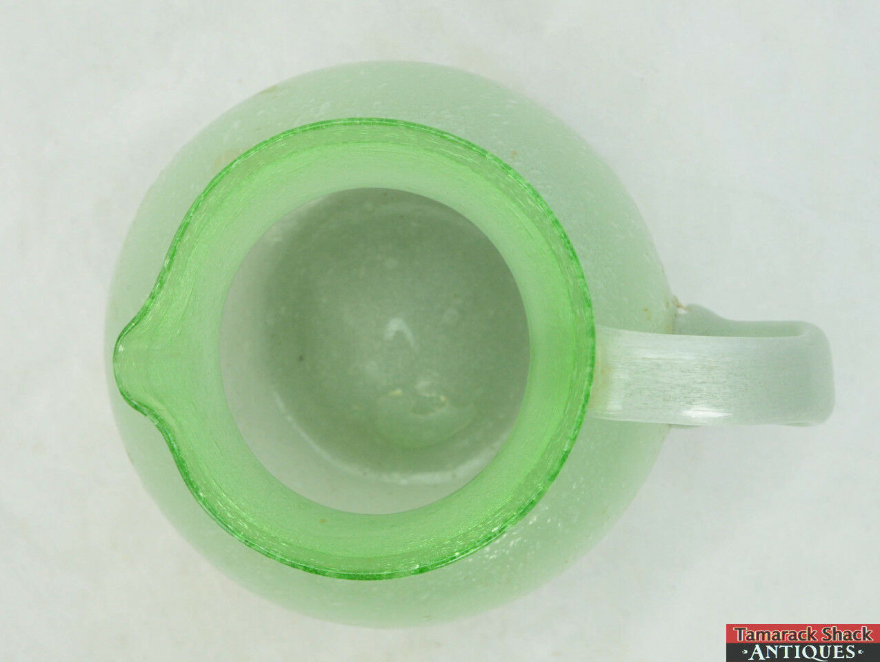 Vintage Light Green Blown Glass Bubble Textured Cased Pitcher Applied Handle - Image 4