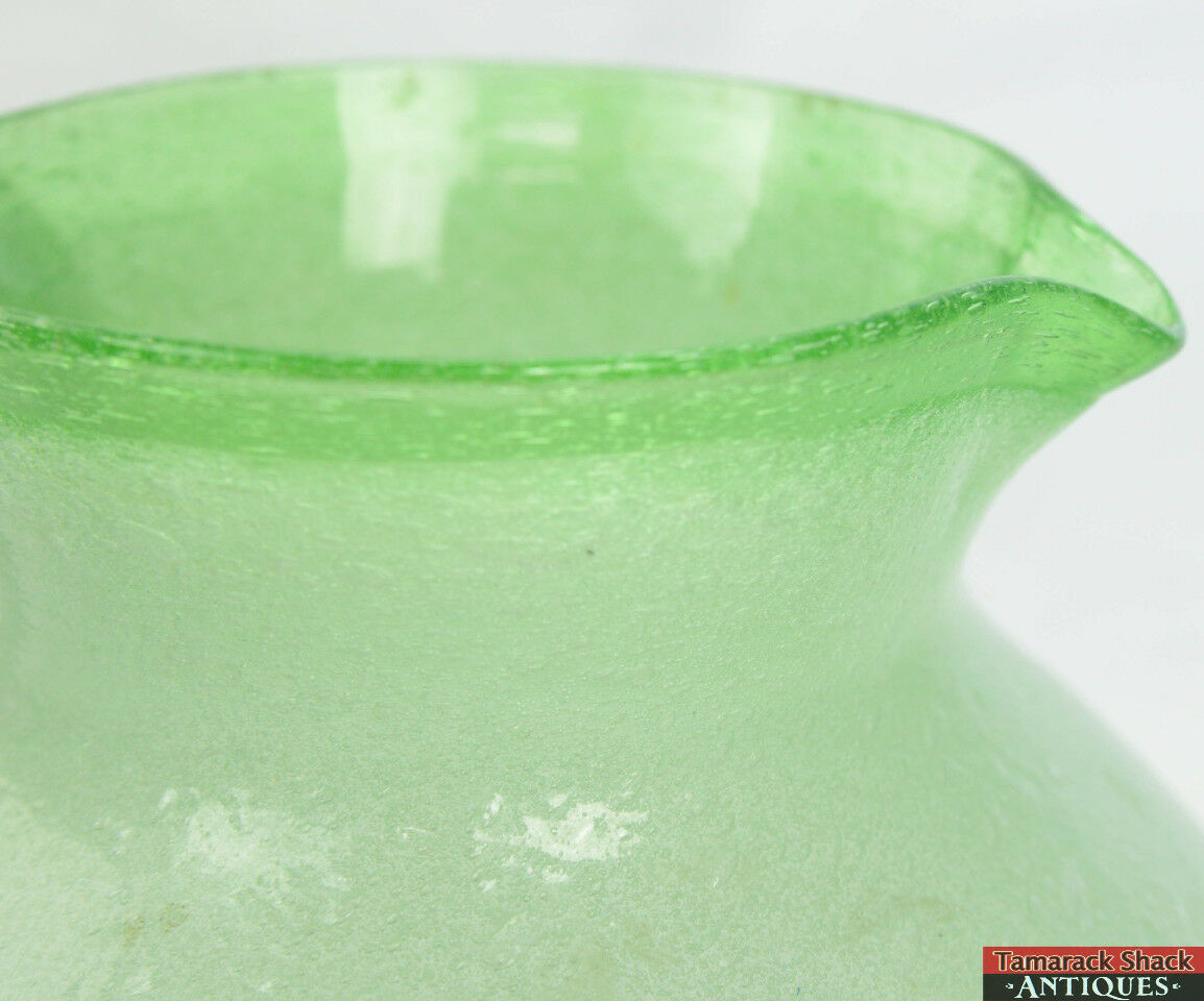Vintage Light Green Blown Glass Bubble Textured Cased Pitcher Applied Handle - Image 6