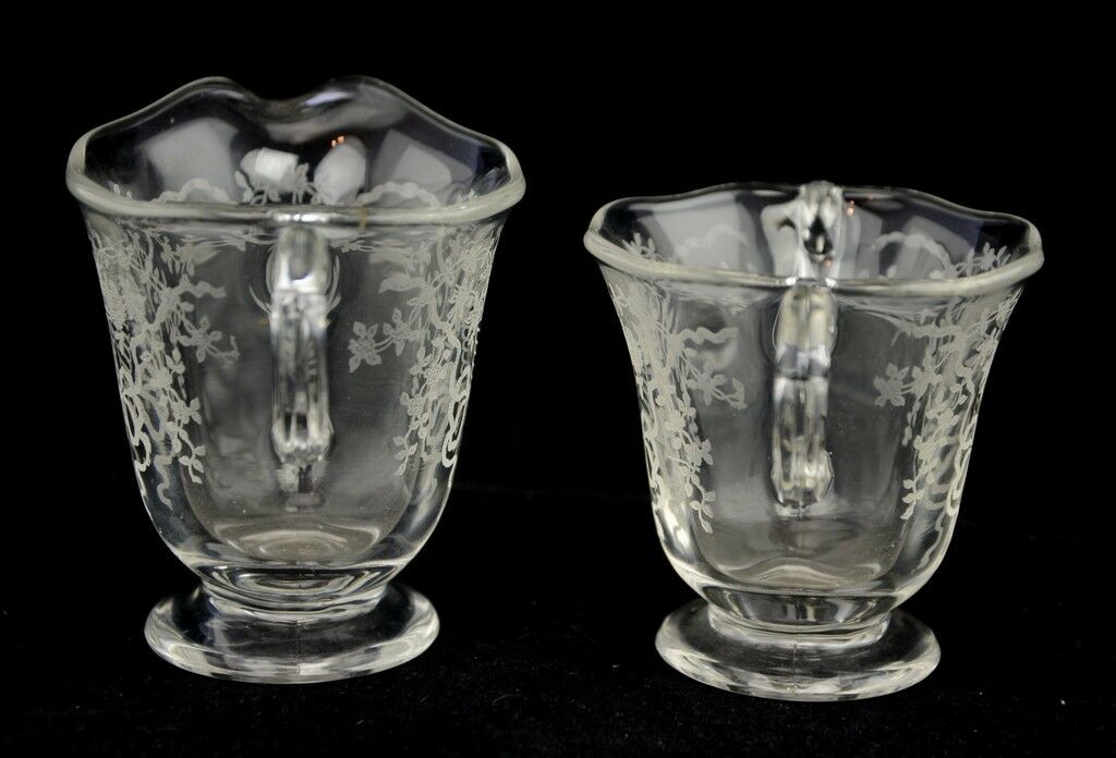 1935-59 Fostoria Corsage Clear Glass Creamer & Open Sugar Etching 325 Vintage - Image 8