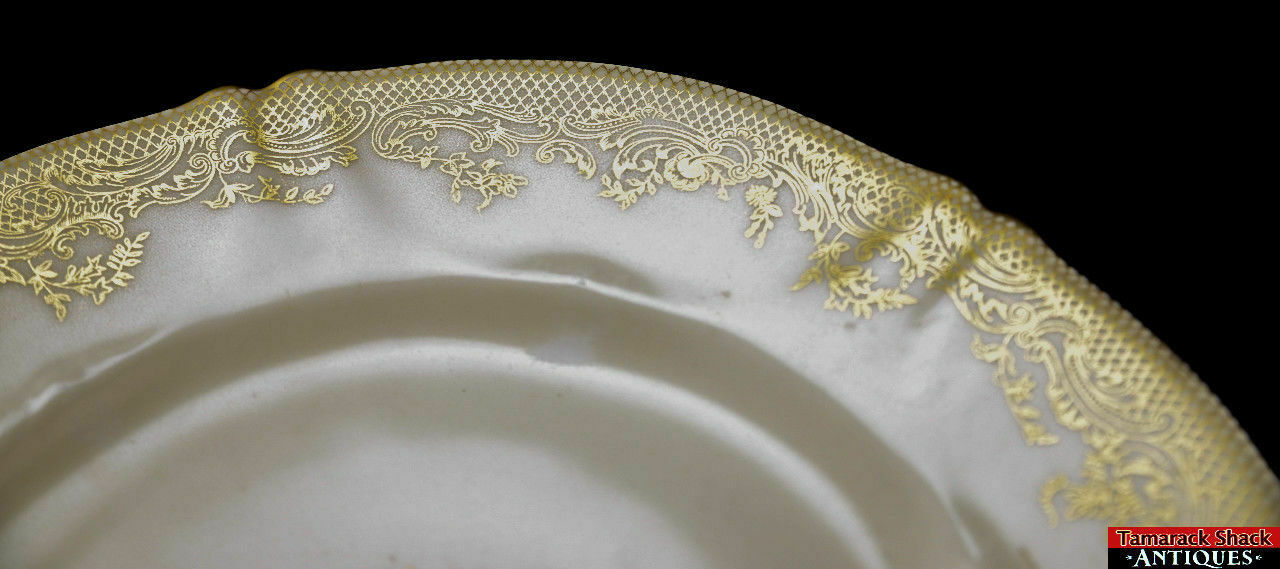 3 ANTQ Plates Theo Haviland Limoges Mark & Stamp All Gold Lattice Flower Scroll - Image 6