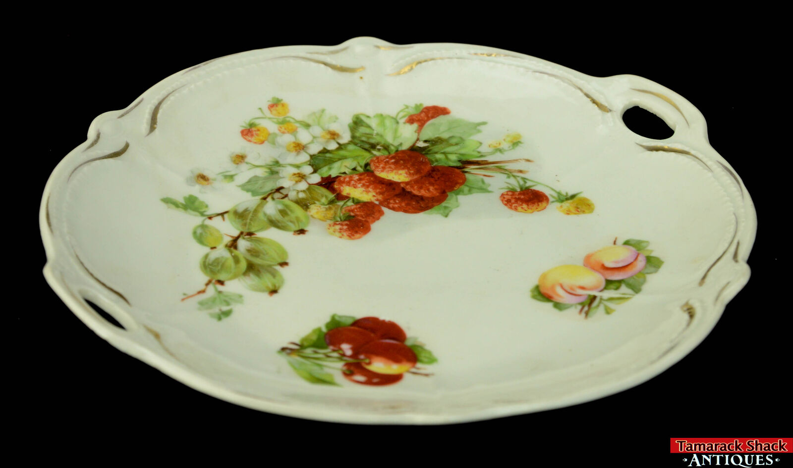9-1/2″ Rare Baviaria Red Lion Mark Hand Painted Gold Gilt Handled Fruit Plate - Image 3