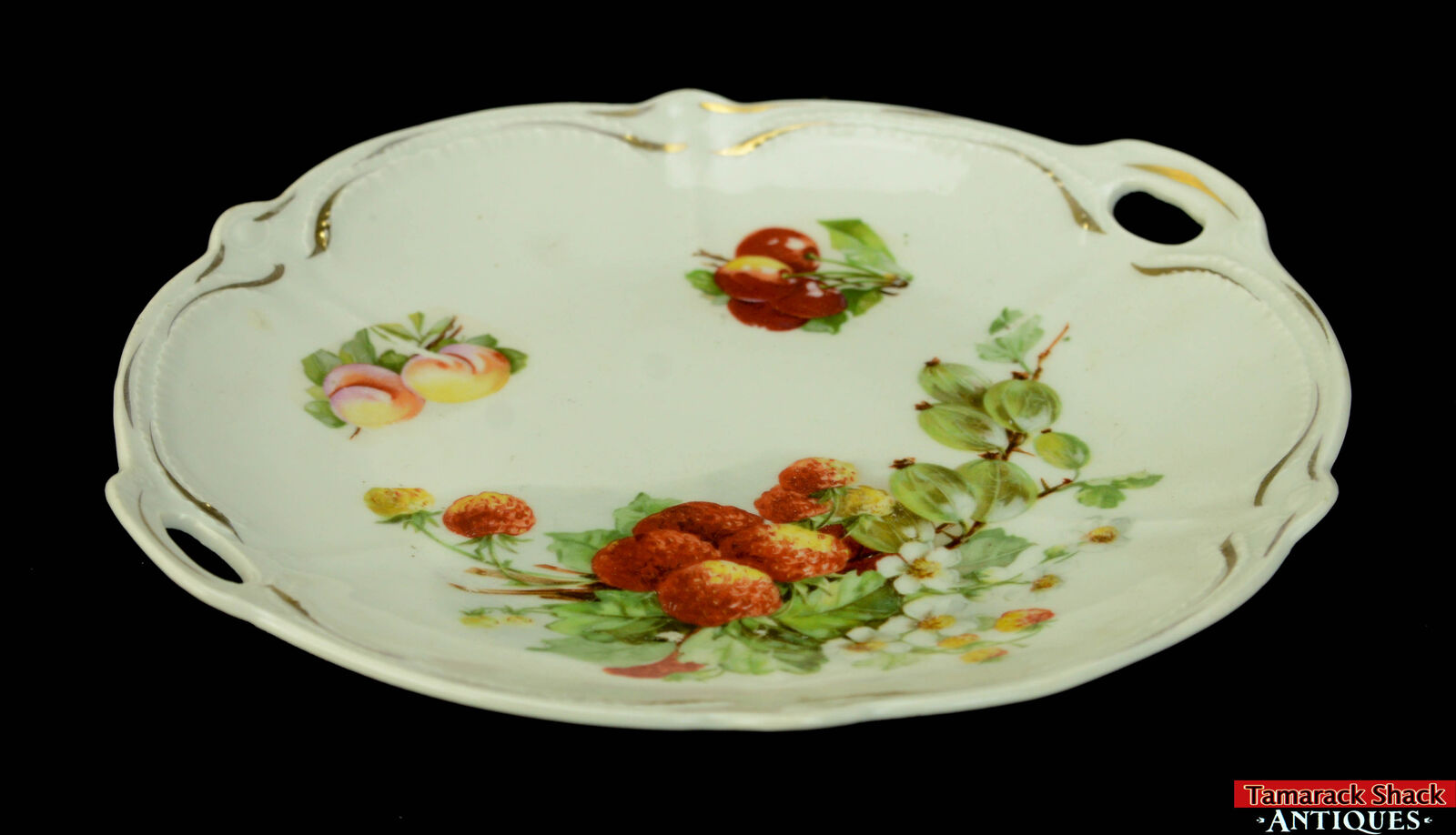 9-1/2″ Rare Baviaria Red Lion Mark Hand Painted Gold Gilt Handled Fruit Plate - Image 4