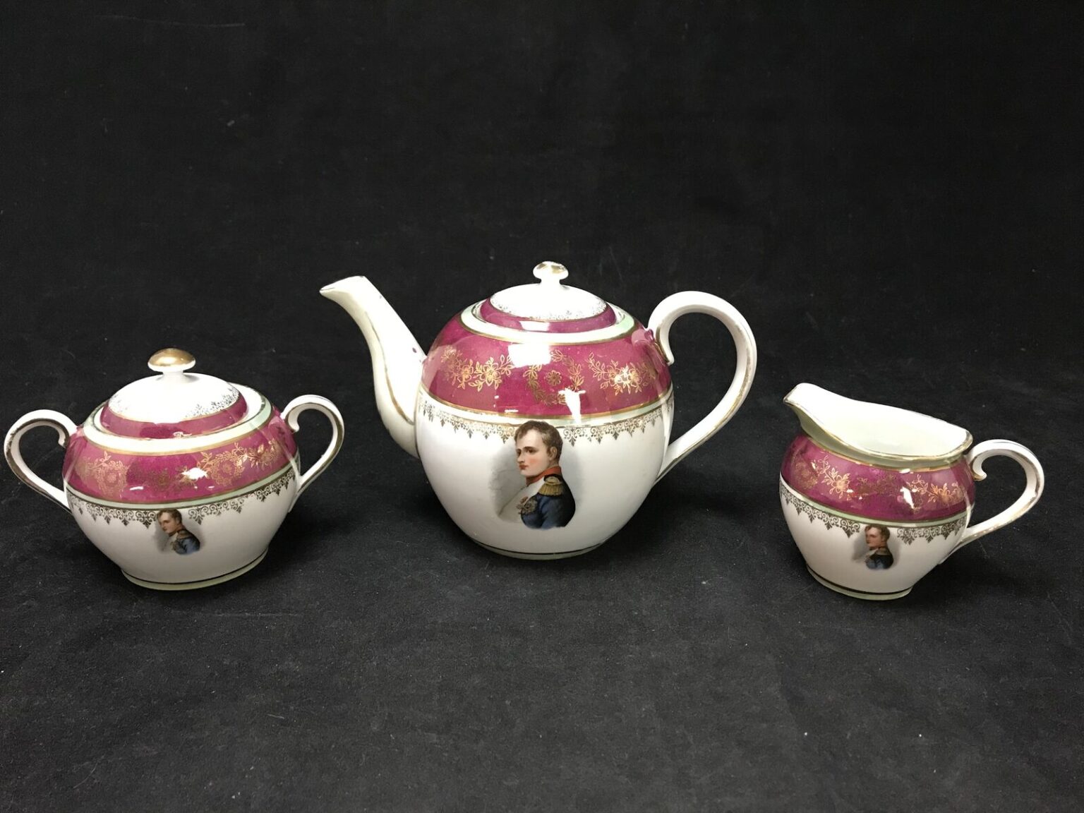 Antique 19th c. French Napoleon Gilded Porcelain Tea Set, 10pcs ref