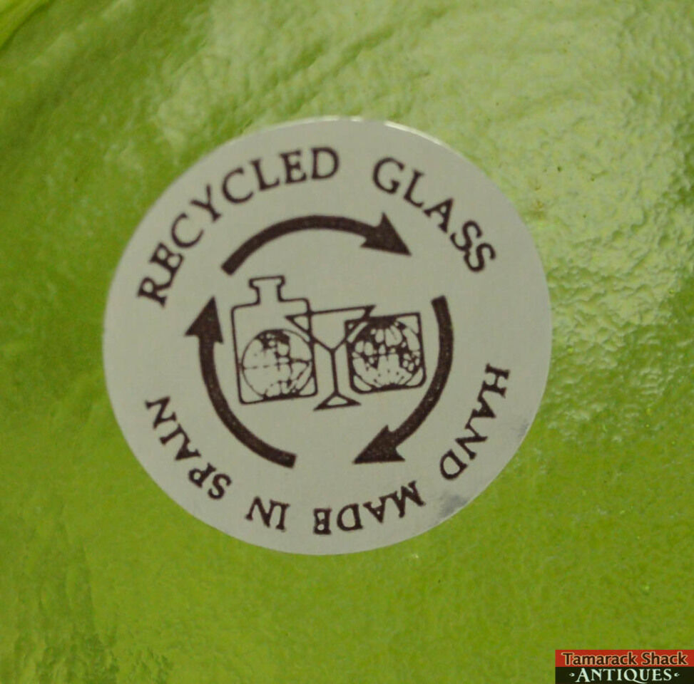 Handmade Large 14 1/2" Tall Green Recycled Art Glass Vase Made in Spain