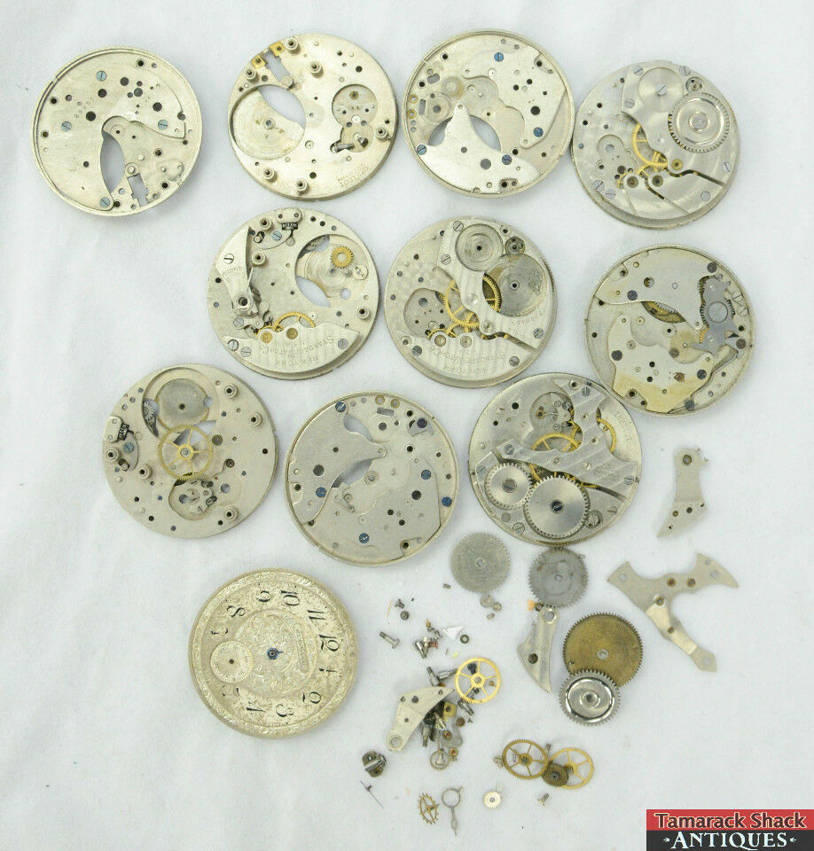 Lot of 10 New York Standard Pocket Watch 12s Movements Dials Parts Steampunk Art
