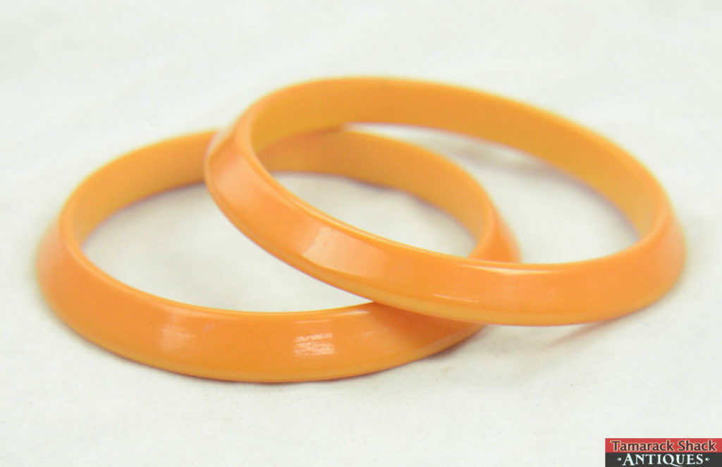 Pair of Vintage Butterscotch Rectangular Catalin Bakelite Bangle Cuff Bracelet