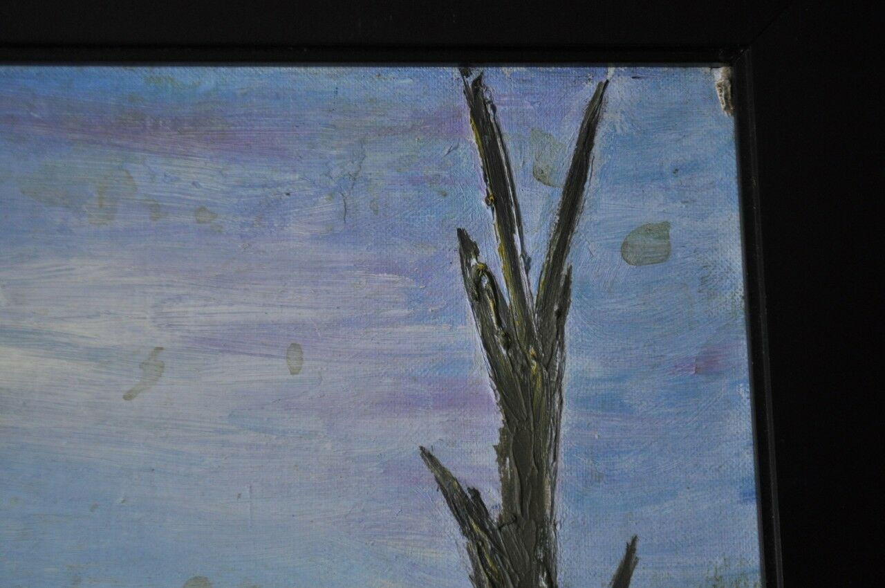 Trade River by R . Wikstrom 1964 Oil on Board Snow Melting Into River w/ Bridge - Image 6